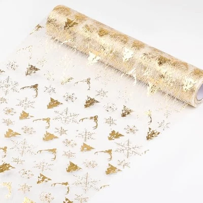 Corredor de mesa de Navidad dorado copo de nieve decoraciones oro blanco brillante Foto 1 de 4