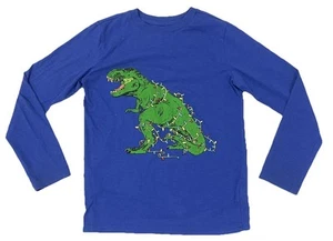 Cat & Jack Holiday T-Shirt Dino Christmas Lights Boys Size Medium (8) Blue Tee - Picture 1 of 9