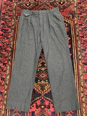 Pantalón plisado de lana suave vintage años 80 90 35x32,5 gris lobo botones con tirantes Foto 1 de 4