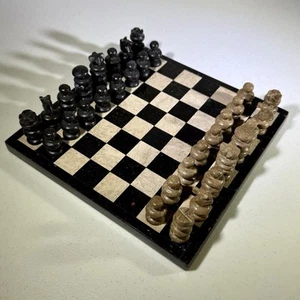 "Juego de ajedrez de ónix hecho a mano mármol blanco y negro 8"" tablero piezas talladas a mano" - Imagen 1 de 3