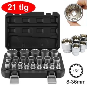 STECKSCHLÜSSEL SATZ 1/2 ZOLL SET 21-TEILIG 8-36 mm VIELZAHN NÜSSE KFZ NUSS DHL - Bild 1 von 12