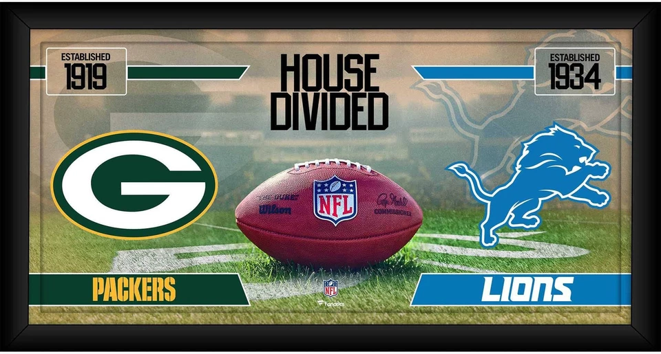 Green Bay Packers vs Detroit Lions Frmd 10" x 20" Casa Dividida Collage de Fútbol Foto 1 de 1