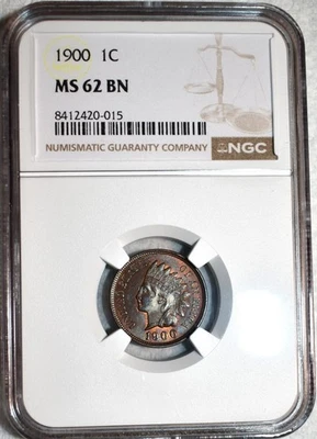 NGC MS-62 BN 1900 Indian Head Cent, Attractively Toned w/ Hints of Red. - Image 1 of 2