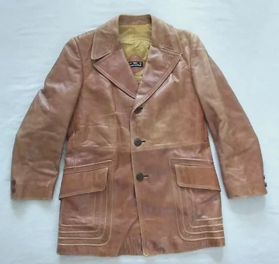 Chaqueta de cuero Cortefiel vintage para hombre, marrón caramelo, talla 40, hecha en España Foto 1 de 4