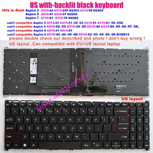 US backlit keyboard For Acer Aspire 3 A315-59G Aspire 5 A515-57 A515-57G N22C6 - Picture 1 of 2