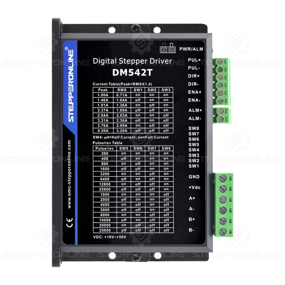 STEPPERONLINE CNC Stepper Motor Driver 1.0-4.2A 20-50VDC 1/128 Micro-step DM542T
