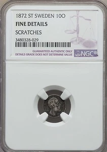 1872 ST Sweden 10 Ore, NGC F Details - Scratch - Picture 1 of 1
