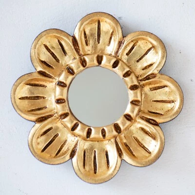 Peruvian Gold Leaf Round wall mirror home decor- Handmade Home christmas gifts - Image 1 of 4