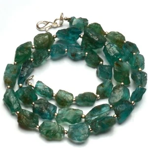 Ocean Green Apatite Gemstone Necklace Rough Unpolished 9-14 mm Nugget Beads 18" - Picture 1 of 6