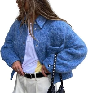 Women Cropped Jacket Short Wool Coats Winter Warm Pea Coat Outwear - Picture 1 of 6