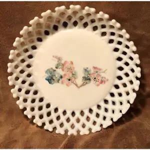 Vintage, viktorianische Challinor Taylor Milchglas Obstschale mit Gitterrand - Bild 1 von 2