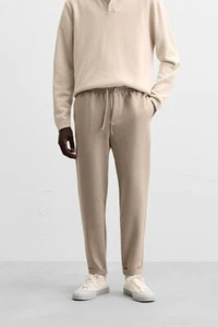 Zara Easy Care Jogger Waist Pants Men’s Size XL Taupe Textured Pull On NWOT - Picture 1 of 14