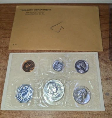 1957 US Mint Proof Set 5 Coins 90% Silver Flat Pack NICE w/ Treasury Env. - Image 1 of 4