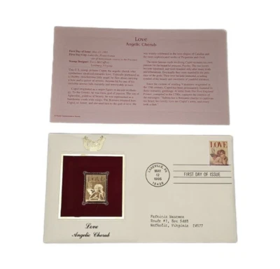 1995 Love Angelic Cherub First Issue Postage Stamp 22K Gold Replica - Image 1 of 4