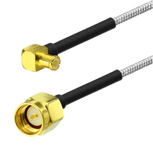 MCX Male Right Angle to SMA Male .086" RG405 Semi Rigid Cable 36cm - Imagen 1 de 3