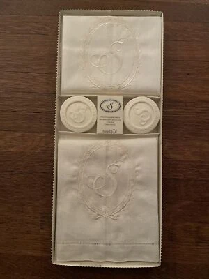 NEW Mud Pie Monogram Initial S Linen Towels & Vanilla Wood Soap Gift Set - Image 1 of 4
