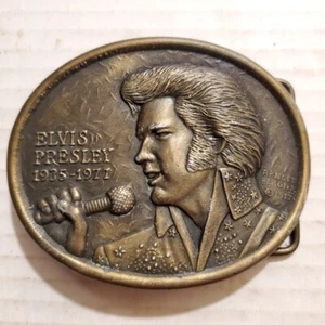 Elvis Presley 1977 First Edition Commemorative Memorial Brass Belt Buckle Vtg - Bild 1 von 3