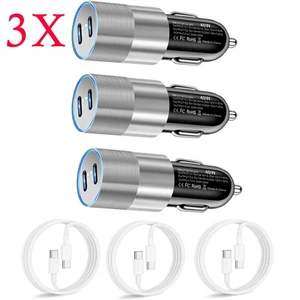 3 Set 40W Fast Car Charger Adapter Type C Cable Braided For iPhone/ Samsung HOT - Picture 1 of 13