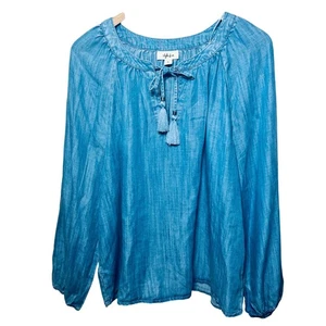 Style & Co Tunic Blue Denim Lyocell Tassel Tie Boho Peasant Chambray XL NWT $59  - Picture 1 of 9