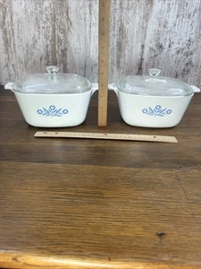 Vintage 2 Corning Ware Blue Cornflower P-1 3/4-B Casserole Dishes 1.75qt w/ Lids - Picture 1 of 21