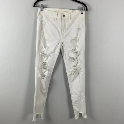 American Eagle Low Rise Jegging Jeans Size 6 White Distressed - Image 1 of 4