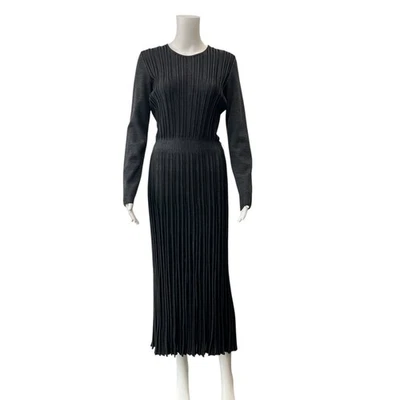 $2800 Vestido Suéter Salvatore Ferragamo Gris Charcal Tejido Acanalado Talla Pequeña Foto 1 de 4