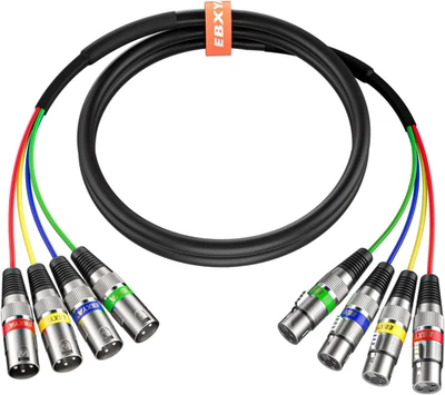 EBXYA 3 Ft XLR Snake Cables 4 Colored, 4-Channel Male to Female XLR Microphone C - Image 1 of 4