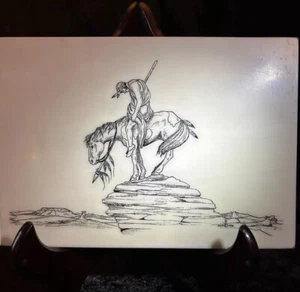 End of the Trail Native American Drawing On Plaque No Stand, Gorgeous 8x6” - Picture 1 of 4