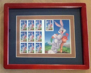 DOUBLE MATTED FRAMED 8 X 10 BUGS BUNNY SHEET,  10 UNUSED 1997 U.S.POSTAGE STAMPS - Picture 1 of 2