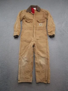 Vintage Carhartt Youth Boys Kids Brown Coveralls Insulated RQ606 Size 6 Medium - Picture 1 of 16