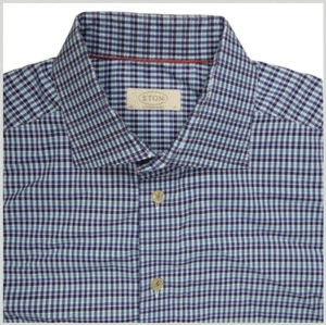 ETON Sweden Mens Shirt 17 Contemporary Fit Plaid Aqua Blue Designer Dress Dapper - Imagen 1 de 7