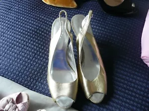 gold leather sling back evening shoes by boden size 41 - Picture 1 of 4