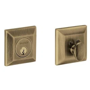 Baldwin Square Solid Brass Single Cylinder Keyed Entry Deadbolt Messing & Black - Bild 1 von 2
