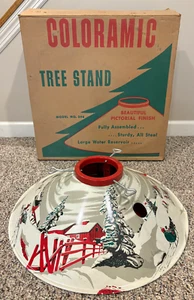 VTG 1950 COLORAMIC 398 Christmas On Country Farm  Litho Tree Stand Poloron - Picture 1 of 5