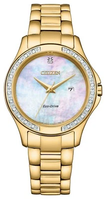 Reloj calendario Citizen Eco-Drive para mujer con detalles de diamantes dorados 32MM EW2642-59D Foto 1 de 4