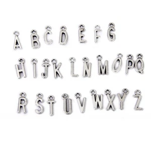 100± Mixed Tibetan Silver Alloy Letters Alphabet Charm Pendants DIY Findings - Picture 1 of 8