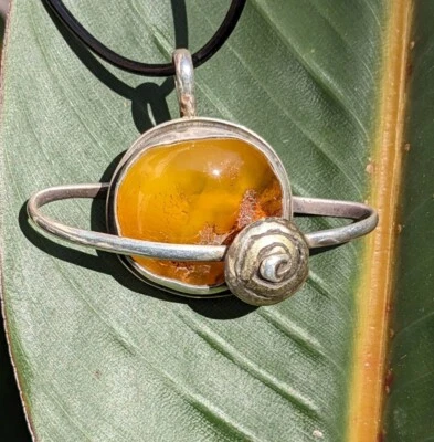 Natural Baltic Amber Planet And Moon Sterling Silver Hand Made Necklace .A29 - Image 1 of 4