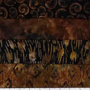 Lot of (4) 1 Yard Cuts 100% Cotton Quilting Batik Fabric Black Brown #541 - Picture 1 of 2