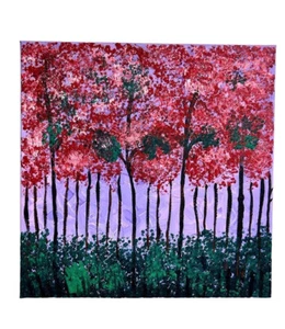 Handmade canvas wall painting, Acrylic Forest painting, Wall Decor, 14 x 14 inch - Picture 1 of 5