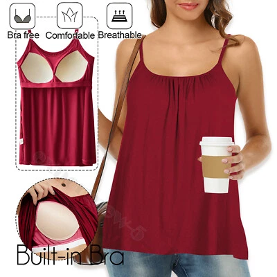 Plus Size Casual Flowy Loose Fit Tank Tops with Built in Bra Camisole for Women - Image 1 of 4