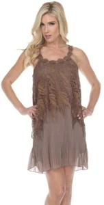nwt PRETTY ANGEL TUNIC tank DRESS crochet LACE BROWN bohemian western SM-XL - Picture 1 of 12