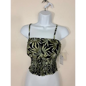 Volcom Smocked Cami Tank Top XS Black Green Palm Leaf Print NWT $45 - Picture 1 of 6