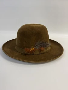 Sombrero Fedora Hughes & Hatcher Marrón con Pluma, Talla 7 1/4 Fieltro Romelli - Imagen 1 de 9