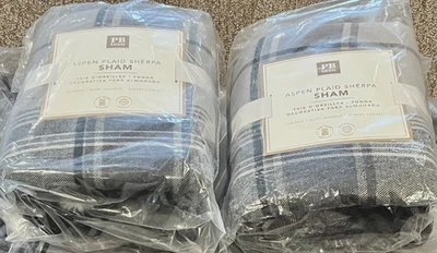 NUEVO Pottery Barn Teen Aspen Plaid Sherpa Standard acolchado farsa, gris múltiple Foto 1 de 3