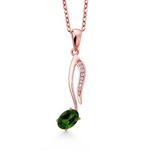 18K Rose Gold Plated Silver Pendant with Chain Chrome Diopside Moissanite (0.59 - Picture 1 of 4