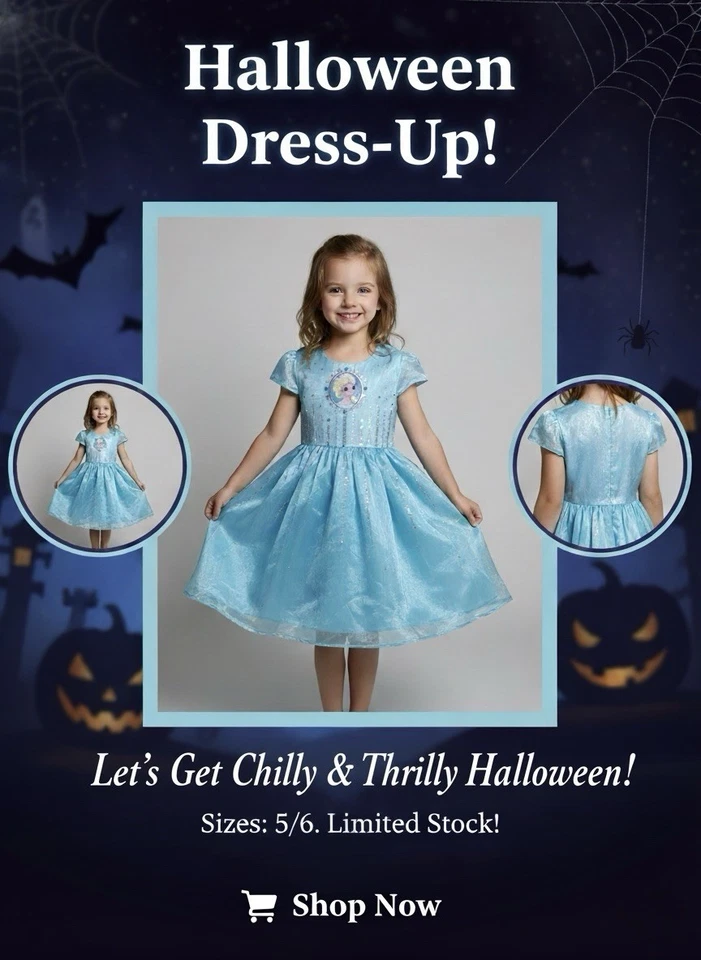 Kids' Blue Princess Costume Dress for Halloween - Imagem 1 de 1