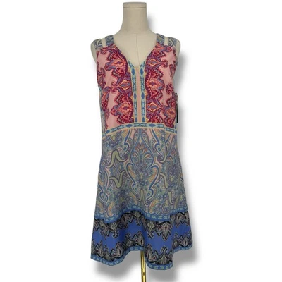 Y2K винтажный Nicole Miller студии напечатано богемное мини-платье размер 4 Spring опрятный - Изображение 1 из 4