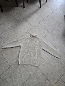 Suéter de lana tejido con cable Gaeltarra Fisherman para mujer M marfil cuello alto Irlanda - Imagen 1 de 12