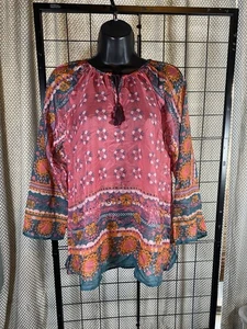 NWT NATURAL LIFE Live Happy Sz Small Boho Sheer Blouse Hippie Colorful Festival - Picture 1 of 5