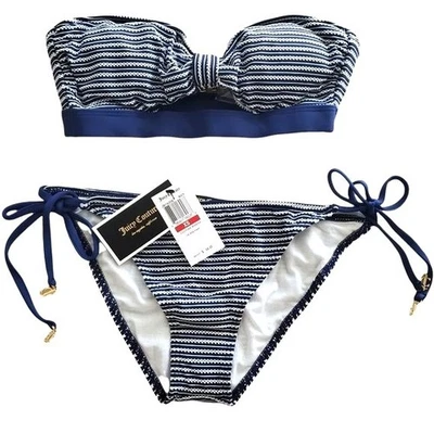 Conjunto de natação Juicy Couture Riviera biquíni lateral amarrado e sutiã bandeau tamanho XS - Imagem 1 de 4